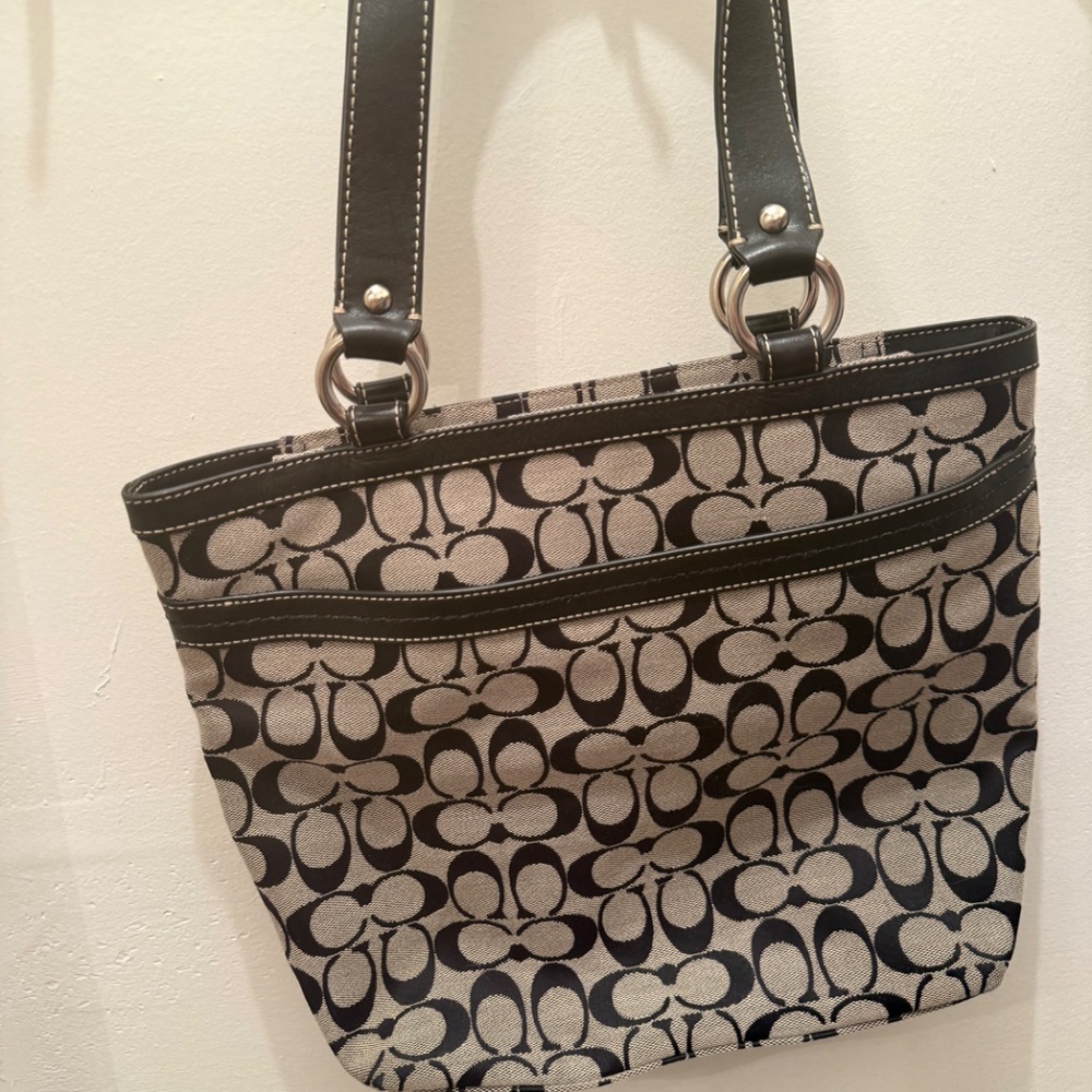 Coach Signature Jacquard Tote in Black and Cream - Picture 2 of 2